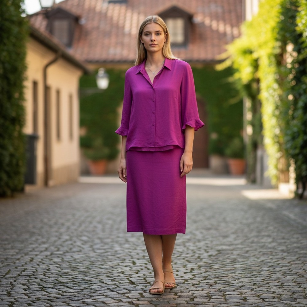 Cynthia Howie Silk Dress Set Womens 8 Purple Jacket Sheath 2 Piece Career Suit
